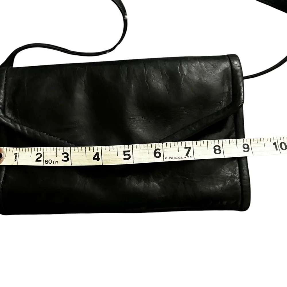 Julia Duren Vintage Rainguarded Leather Black Crossbody Envelope Wallet Bag